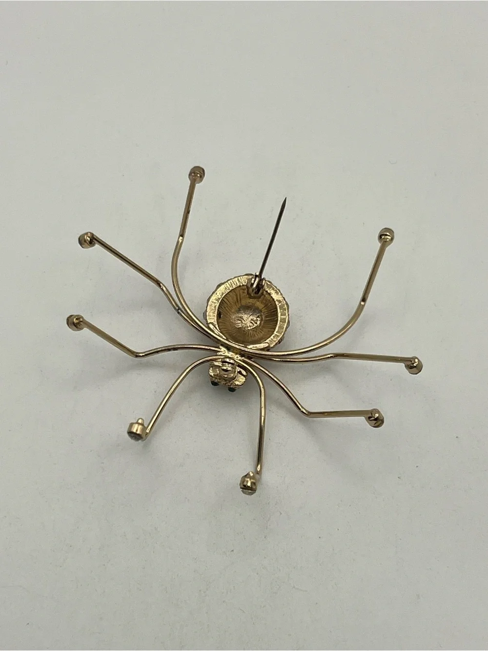 Spider insect gold tone clear rhinestone brooch pin